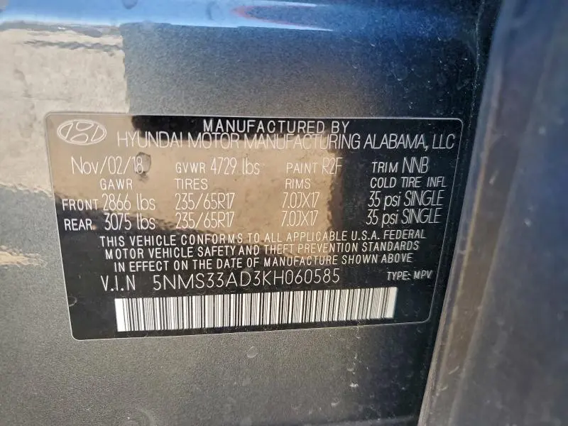 2019 HYUNDAI SANTA FE SEL  