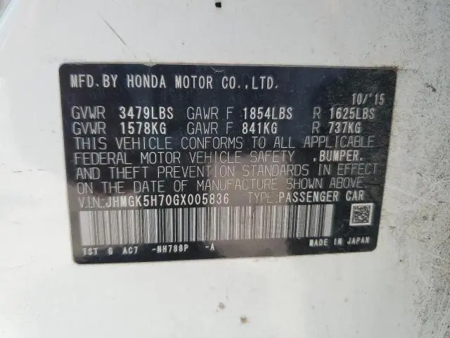 2016 HONDA FIT EX  
