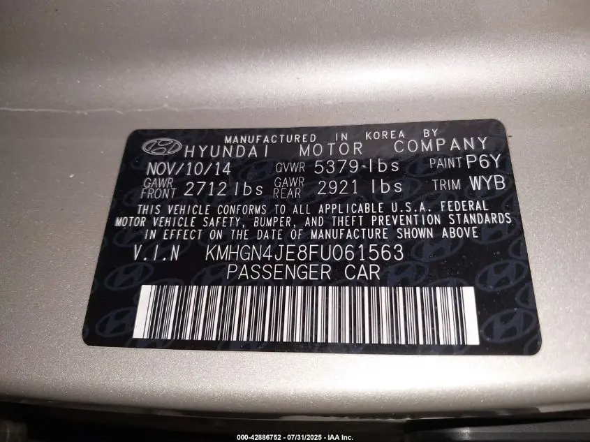 2015 HYUNDAI GENESIS 3.8