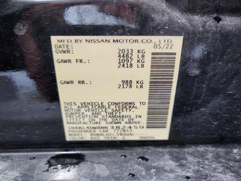 2022 NISSAN ALTIMA SV  