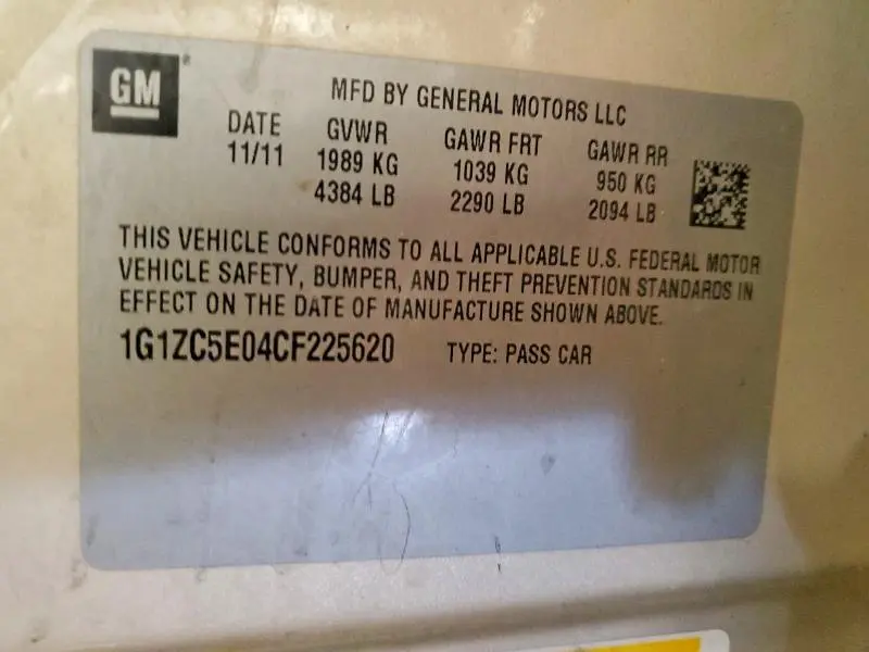 2012 CHEVROLET MALIBU 1LT  