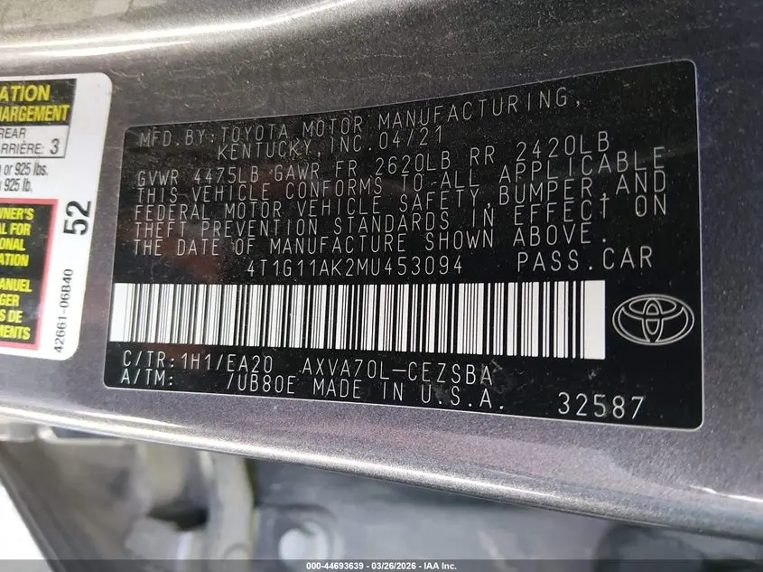 2021 TOYOTA CAMRY SE