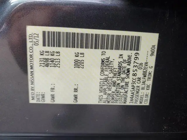 2012 NISSAN MAXIMA S  