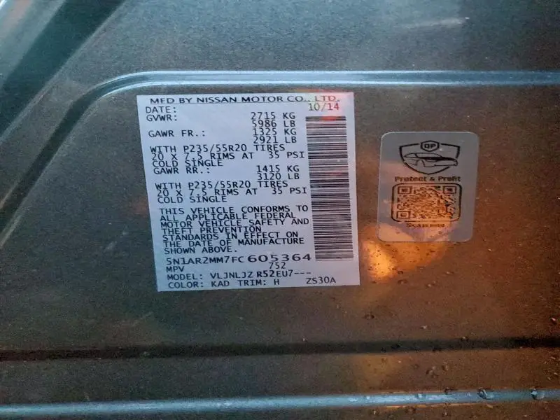 2015 NISSAN PATHFINDER S  