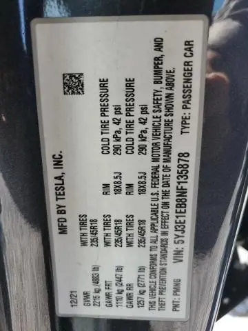 2022 TESLA MODEL 3   