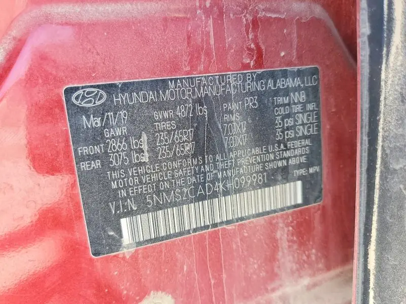 2019 HYUNDAI SANTA FE SE  