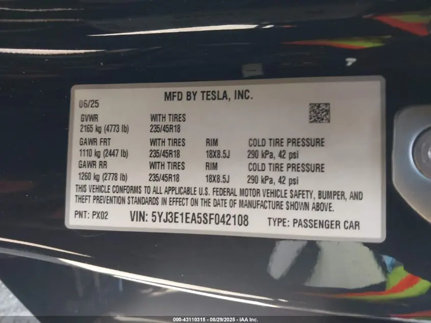 2025 TESLA MODEL 3 LONG RANGE REAR-WHEEL DRIVE