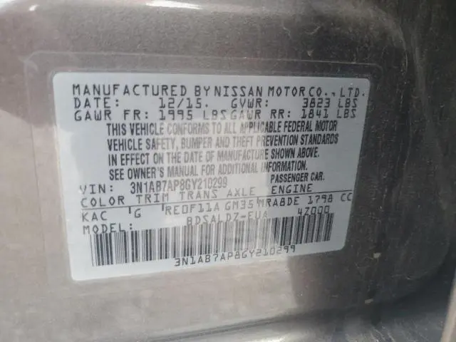 2016 NISSAN SENTRA S  