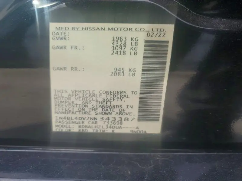2022 NISSAN ALTIMA SV  