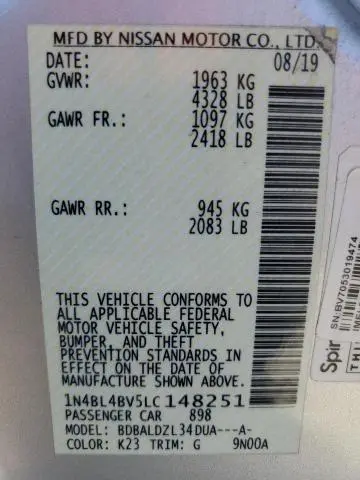 2020 NISSAN ALTIMA S  