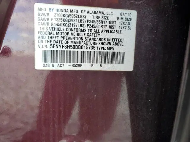 2011 HONDA PILOT EXL  