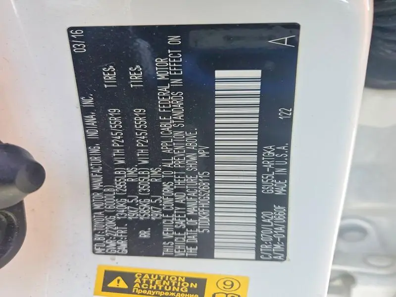 2016 TOYOTA HIGHLANDER LIMITED PLATINUM  