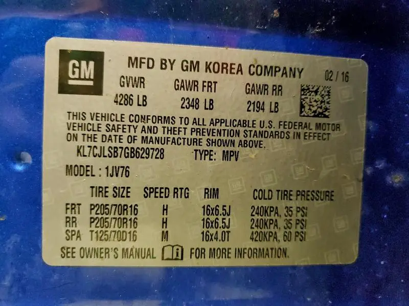 2016 CHEVROLET TRAX 1LT  