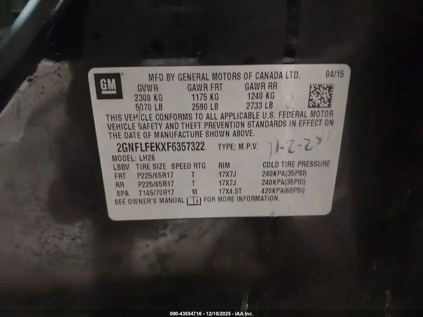 2015 CHEVROLET EQUINOX 1LT