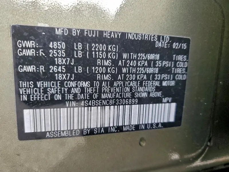 2015 SUBARU OUTBACK 3.6R LIMITED  