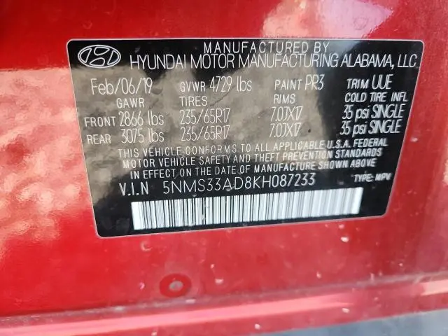 2019 HYUNDAI SANTA FE SEL  