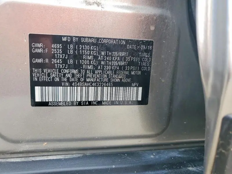 2019 SUBARU OUTBACK 2.5I PREMIUM  
