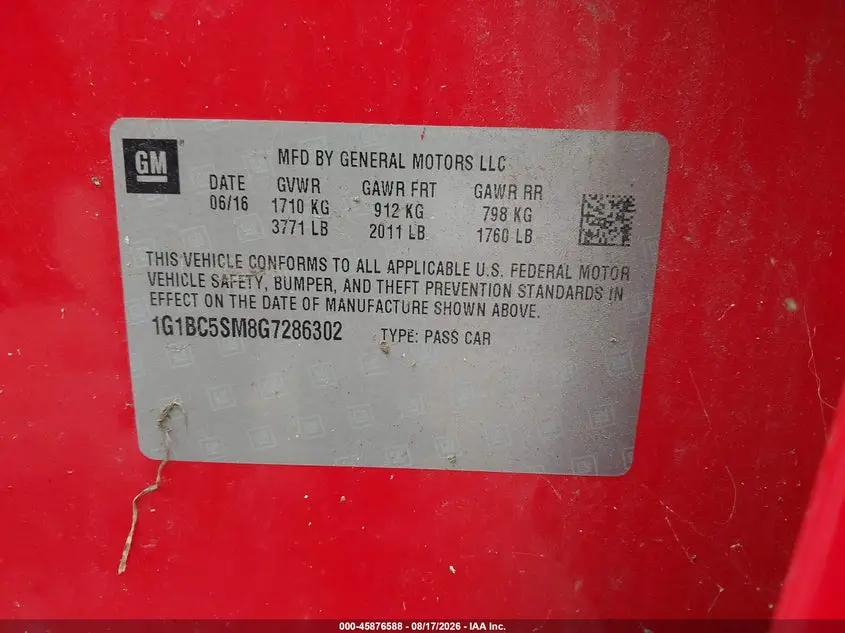 2016 CHEVROLET CRUZE LS AUTO