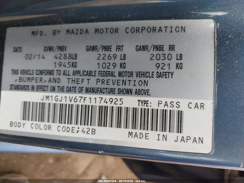 2015 MAZDA MAZDA6 I TOURING