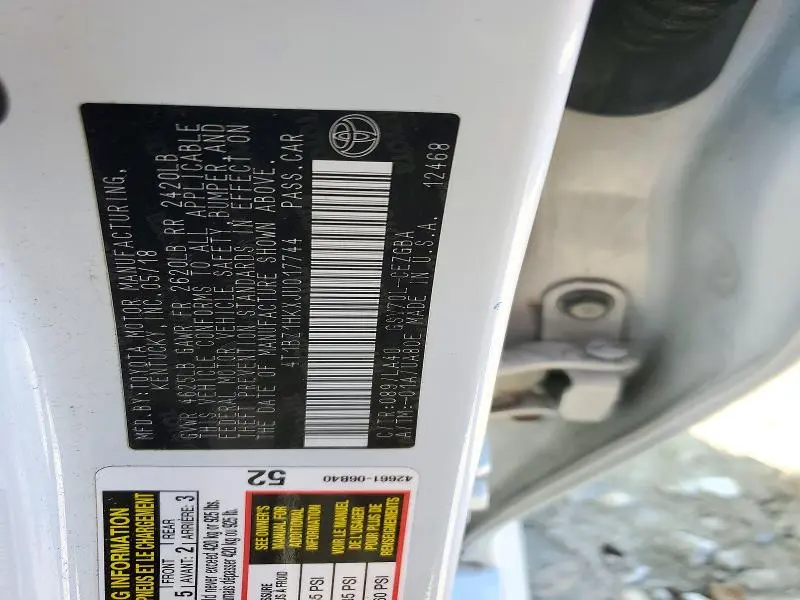 2018 TOYOTA CAMRY XLE V6  
