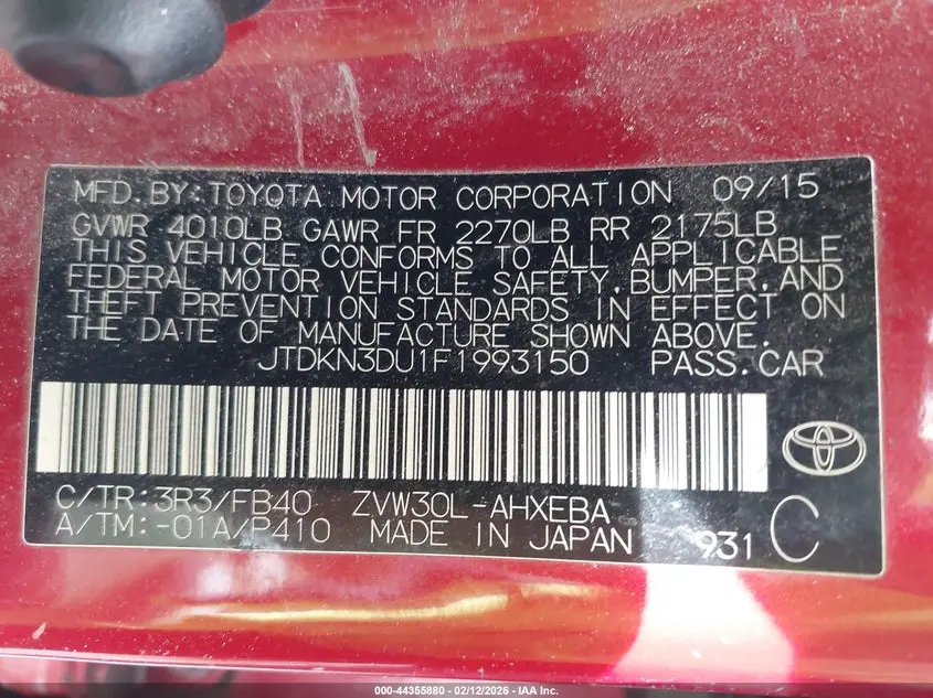 2015 TOYOTA PRIUS TWO