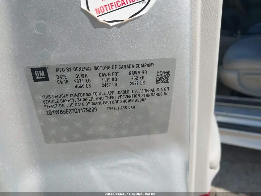 2016 CHEVROLET IMPALA LIMITED LT