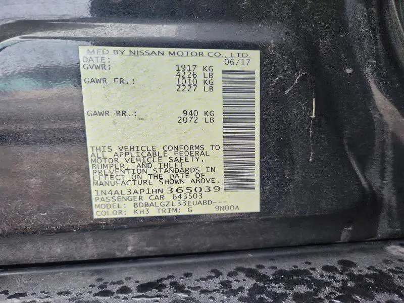 2017 NISSAN ALTIMA 2.5 S  