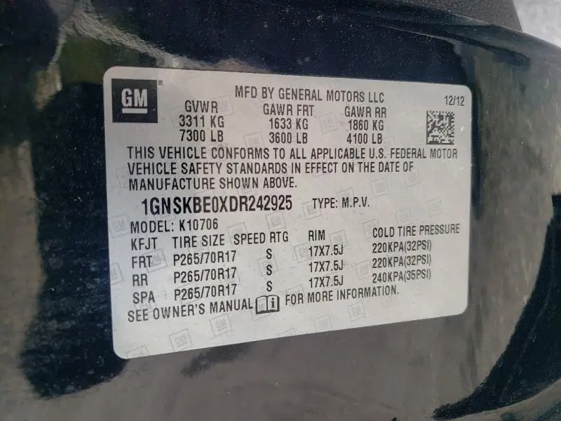 2013 CHEVROLET TAHOE K1500 LT  