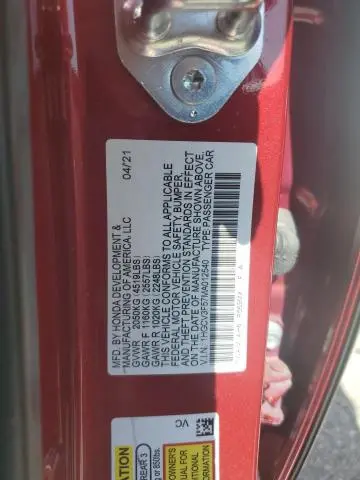 2021 HONDA ACCORD HYBRID EXL  