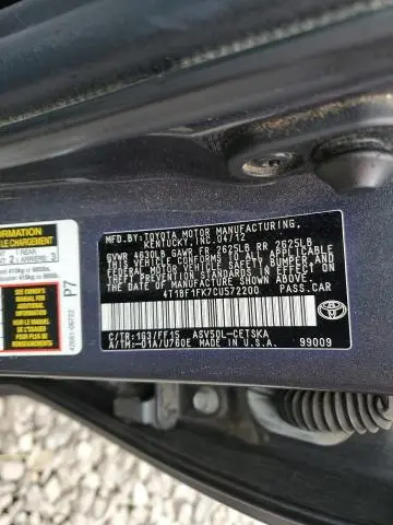 2012 TOYOTA CAMRY BASE  