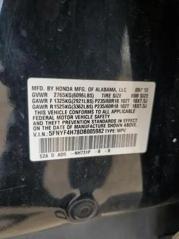 2013 HONDA PILOT EXLN  