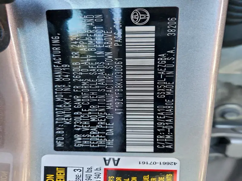 2019 TOYOTA AVALON XLE  