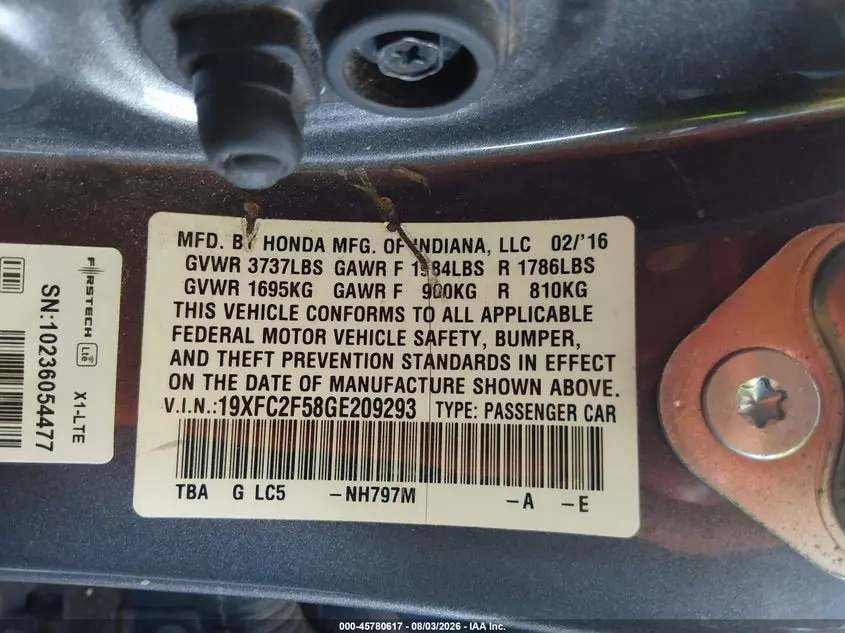 2016 HONDA CIVIC LX