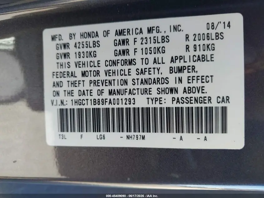 2015 HONDA ACCORD EX-L
