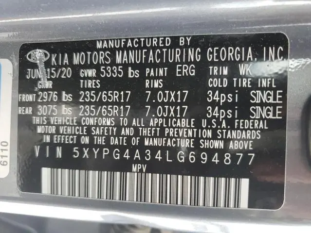 2020 KIA SORENTO L  