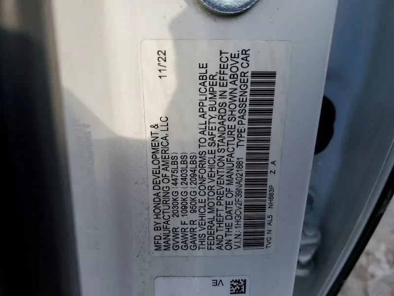2022 HONDA ACCORD SPORT  