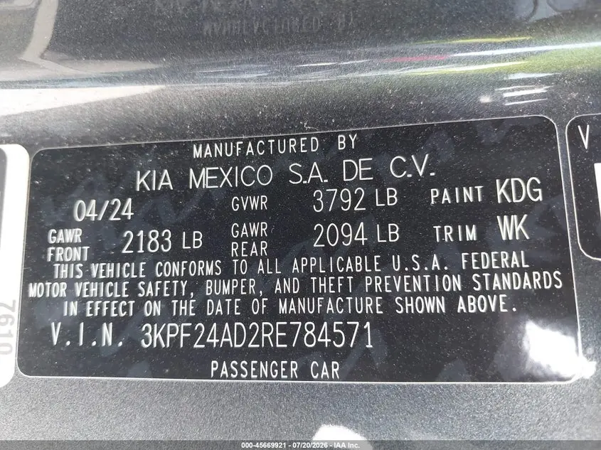 2024 KIA FORTE LXS