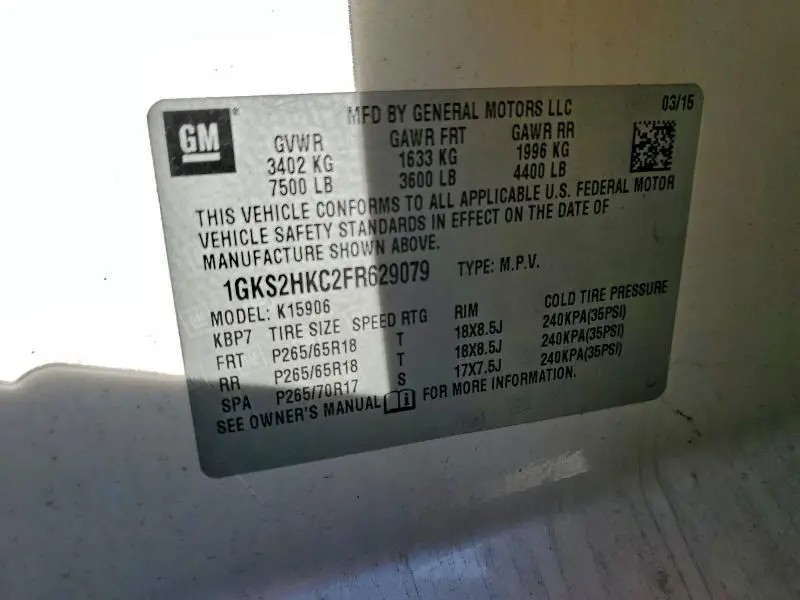 2015 GMC YUKON XL K1500 SLT  