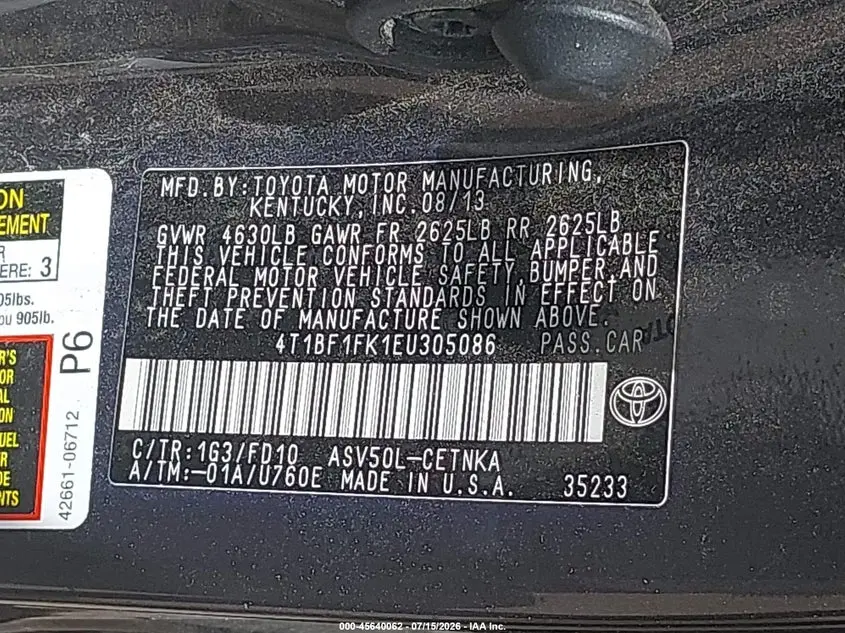 2014 TOYOTA CAMRY LE