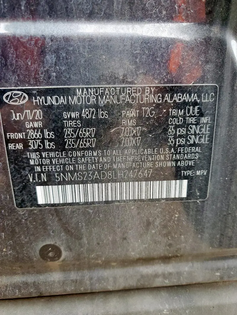 2020 HYUNDAI SANTA FE SE  