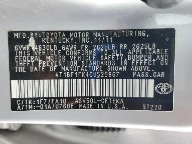2012 TOYOTA CAMRY BASE  