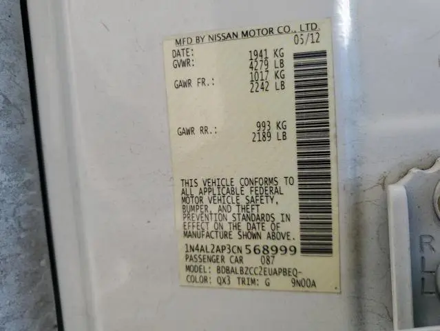 2012 NISSAN ALTIMA BASE  