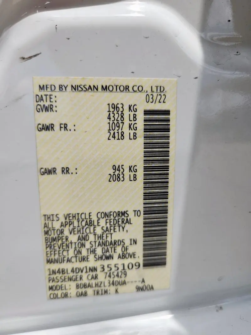 2022 NISSAN ALTIMA SV  