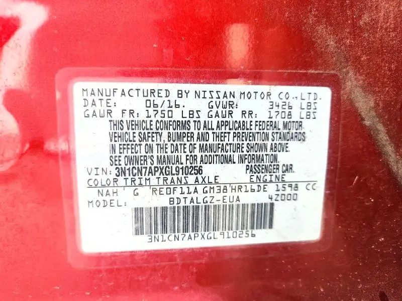 2016 NISSAN VERSA   