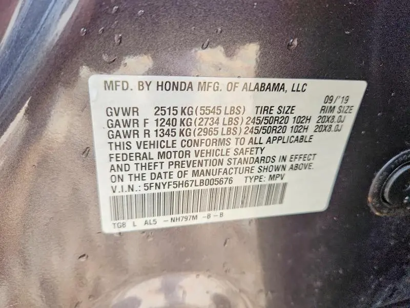 2020 HONDA PILOT TOURING  