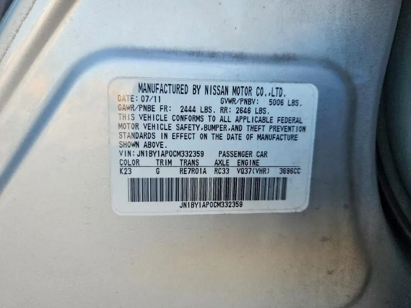 2012 INFINITI M37 BASE  