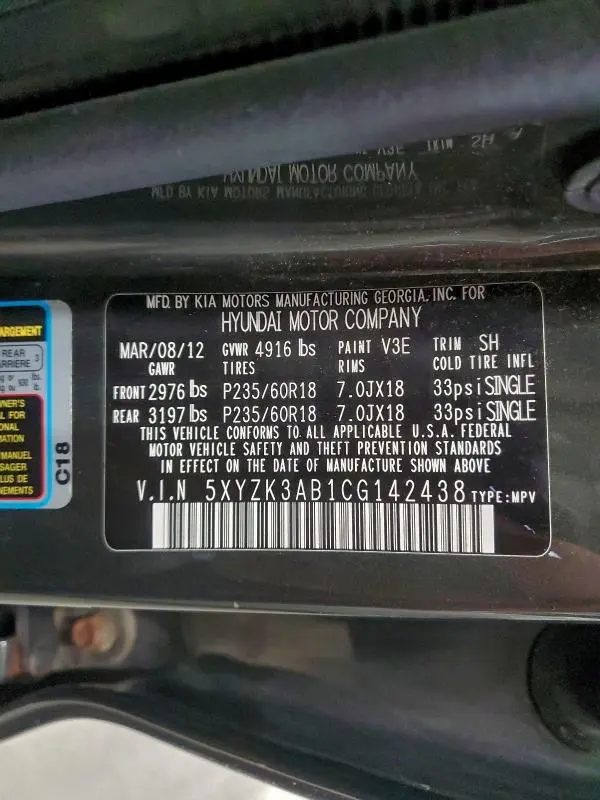 2012 HYUNDAI SANTA FE LIMITED  