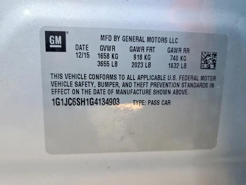 2016 CHEVROLET SONIC LT  