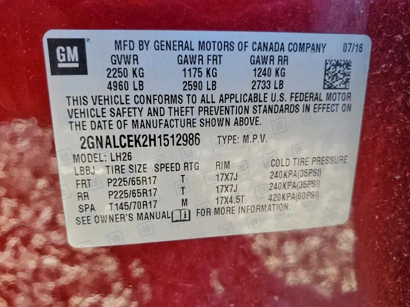 2017 CHEVROLET EQUINOX LT  