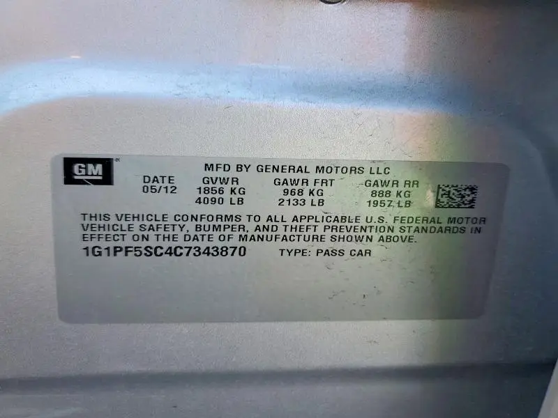 2012 CHEVROLET CRUZE LT  